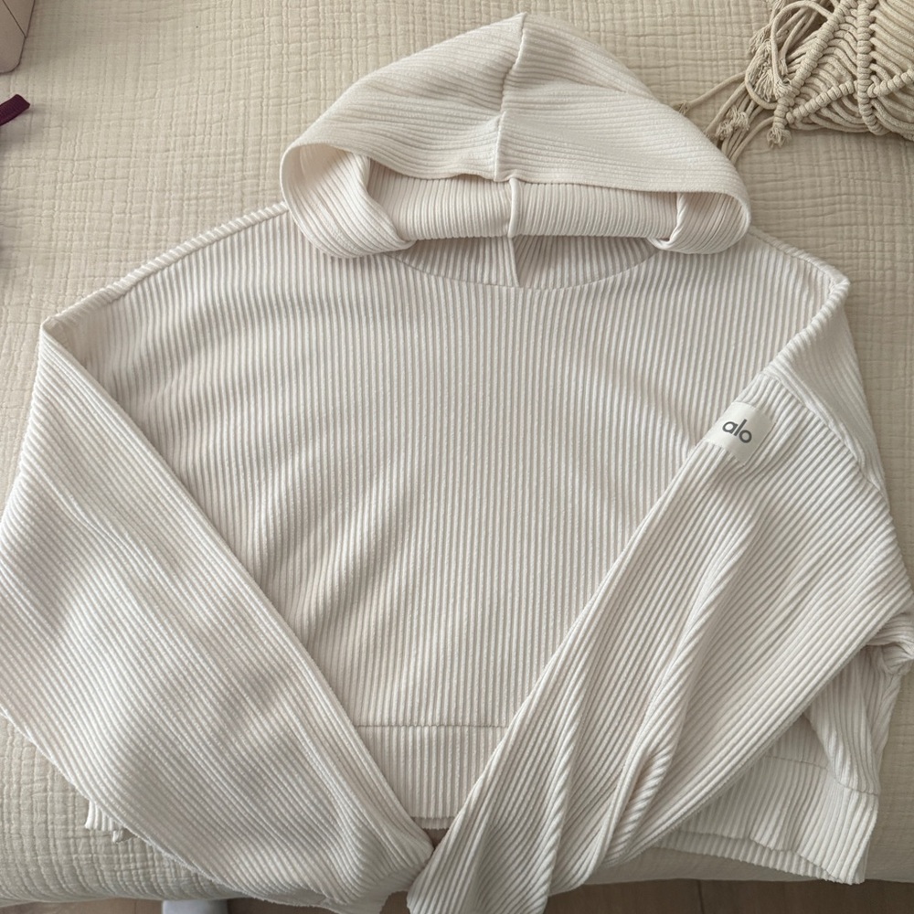 ALO Yoga Women's Ribbed Cream Hoodie
